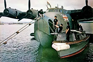 Berthed: Boeing 314A (forward view) close up being berthed