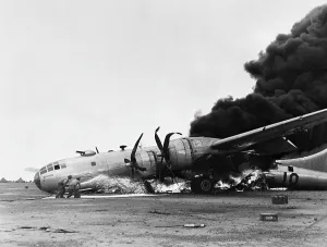B 29: Boeing B-29 crash landing on retrun from raid, Saipan