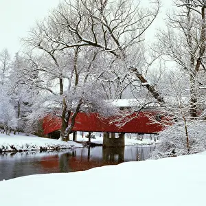 Mid Atlantic: Bogart's bridge red covered bridge with snowy