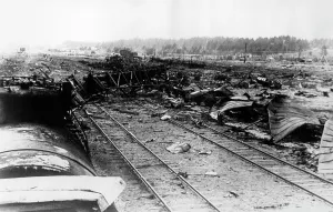 German Soviet: Bombed railway station after an attack of the Luftwaffe on