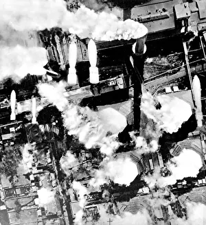 Knapsack: Bombs falling on Knapsack Power Station; Second World War