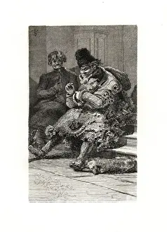 Anecdotes: Two bone pickers sitting on the stairs with a dog