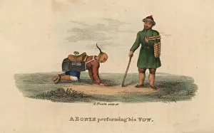 Mortification: Bonze or Buddhist monk performing a vow to
