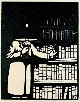 Vallotton: Booklover with lamp in his library