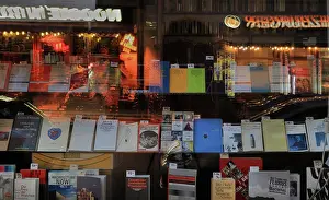 Oranienstrasse: Bookshop window display, Berlin, Germany