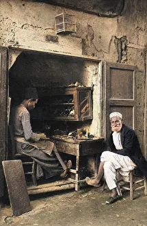 Cobbler: Bootmaker at work, Jaffa, Western Israel