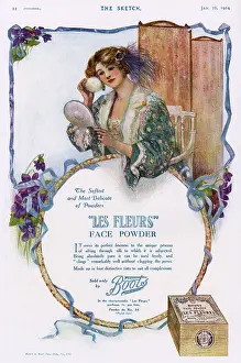Powders: Boots Les Fleurs face powder advertisement, 1914