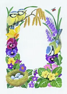 Fledglings: Border of birds and flowers