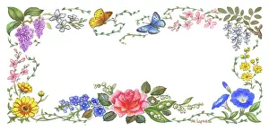 Wisteria: Border design of flowers and butterflies