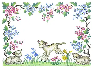 Lynes: Border design of flowers and three lambs