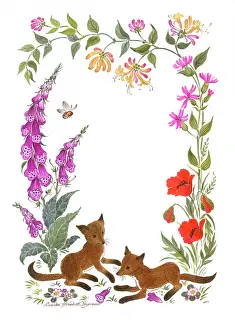 Brenda: Border design with fox cubs and flowers