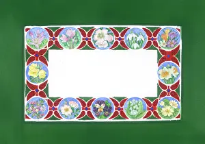 Primroses: Border of Flower Roundels ? pansies, daffodils