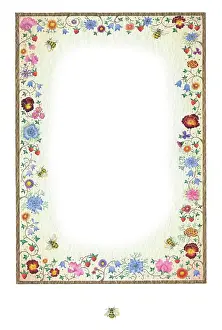Strawberries: Border with flowers and bees