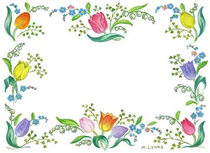 Lynes: Border of forget-me-nots, tulips etc