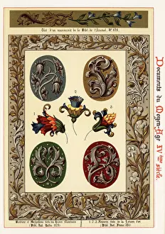 Xve Siecle: Border, medallions and fleurons from illuminated