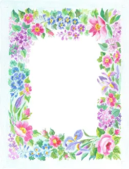 Irises: Border of pink, purple and blue flowers