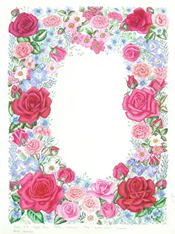 Ruby: Border of pink roses, pinks and lavender