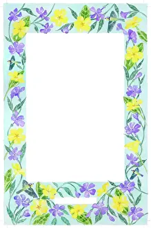 Tits: Border of Primroses and Periwinkle with Blue Tits