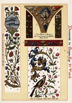 Xve Siecle: Borders from an illuminated book of hours and