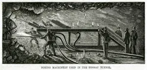Tunnelling: Boring machine used in the Hoosac tunnel 1869