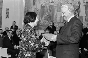 Presenting: Boris Yeltsin presenting state prizes, 1991