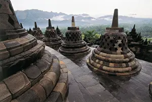 Stupas: Borobudur Temple. 9th c. INDONESIA. CENTRAL JAVA