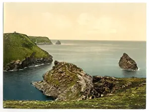 Boscastle: Boscastle, view of coast from coast guard's station, Cornwal
