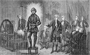 Beatification: Bose in a suit of armour experiencing an electric current