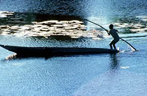 Okavango: Botswana, 1990s : Okavango Delta swamp dugout, boat