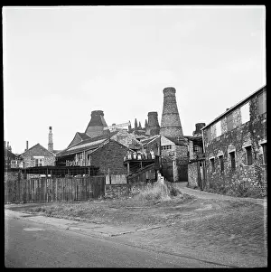 Backgroundthe: The bottle kilns of Enson Works viewed from the