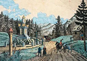 Semmering: Boundary stone at Semmering, Colored Lithograph