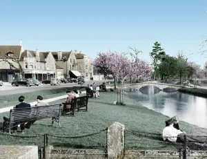 Bourton: Bourton-on-the-Water, view from the Memorial c1955