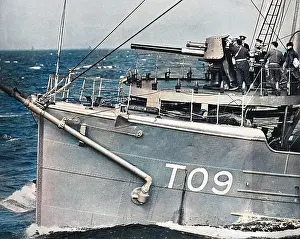 Minesweeping: Bow of a Naval minesweeper, WWII