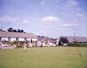 Chalets: Bowling green at a holiday camp, Paignton, Devon