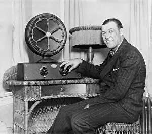 Heavyweights: Boxer Jack Sharkey at a radio with external speaker