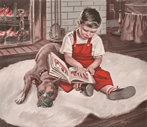 Peacefully: Boxer Naps Next to Boy