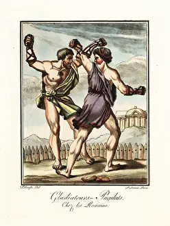 Pugilists: Boxers fighting in a ring, ancient Rome