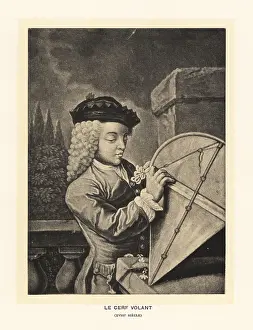 Dadresse: Boy adjusting the string to a kite, 18th century
