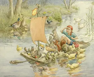 Rafts: A boy and animals on a raft