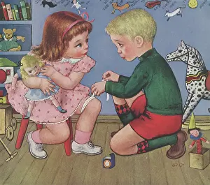 Playroom: Boy Bandages Knee