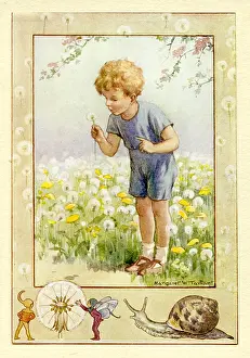 Printedcopy: Boy blowing on a Dandelion Clock