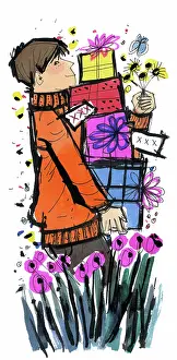 Mamlok: Boy carrying a pile of presents