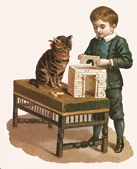 Edifice: Boy, Cat, and Blocks
