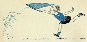Literacy: Boy catching the alphabet and words in his net