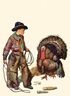 Garb: Boy in Cowboy Garb and Turkey