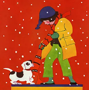 Tugging: Boy and dog