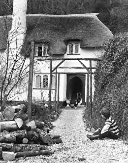 Selworthy: Boy and dog, Selworthy, Somerset