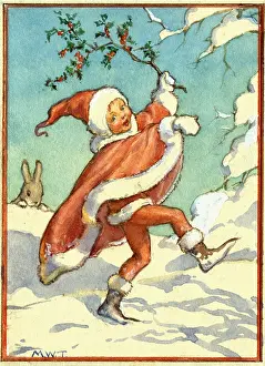 Rabit: A boy dressed as father Christmas prances through the snow