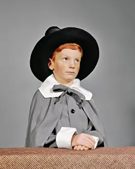 Thankful: Serious Boy Dressed in Pilgrim Clothes Costume for