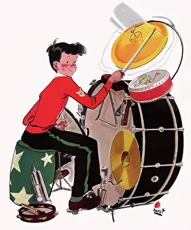 Playtime: Boy on Drum Set